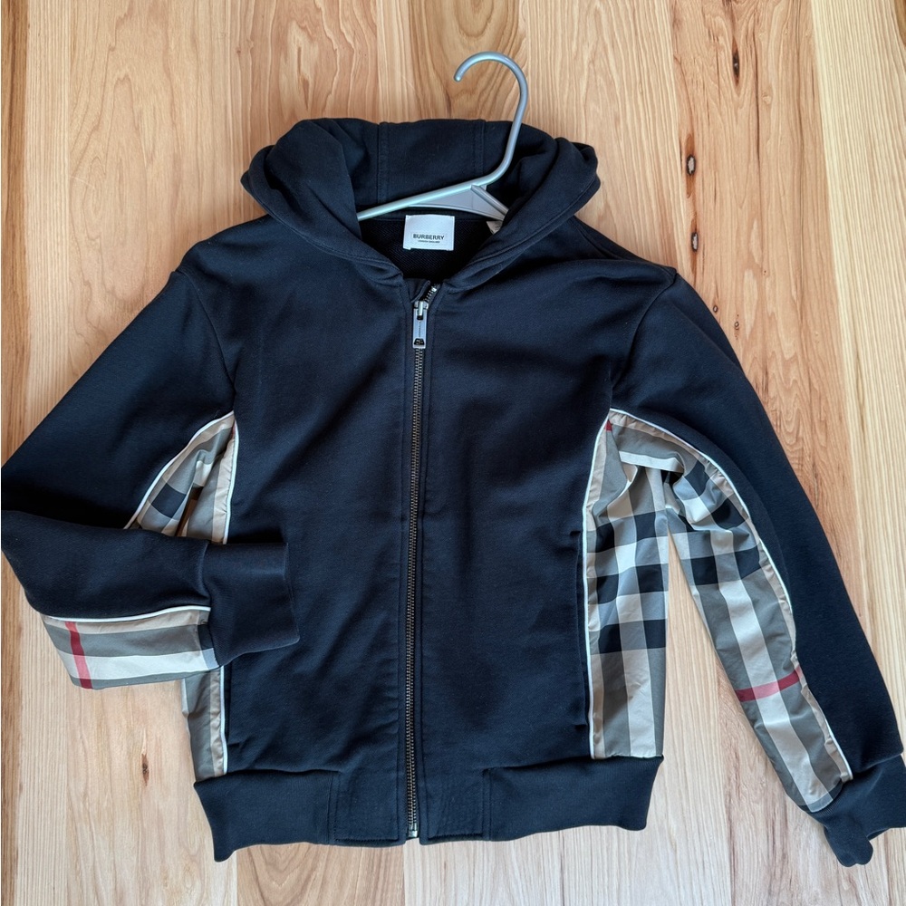 Burberry Black and Tan Hoodie with Checkered Accents